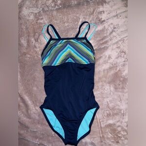Nike swimsuit, blue patterned, size medium.